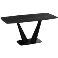 Кухонный стол Трия Фабио тип 1 раздвижной (черный муар/стекло матовое черный мрамор)