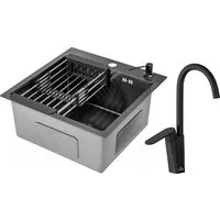 Кухонная мойка Saniteco 4848 Nano Arc (с сифоном, дозатором и коландером)