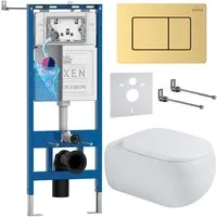 Унитаз подвесной Roxen Titan в комплекте с инсталляцией StounFix Dual Fresh 6 в 1 967225 (кнопка золотая)