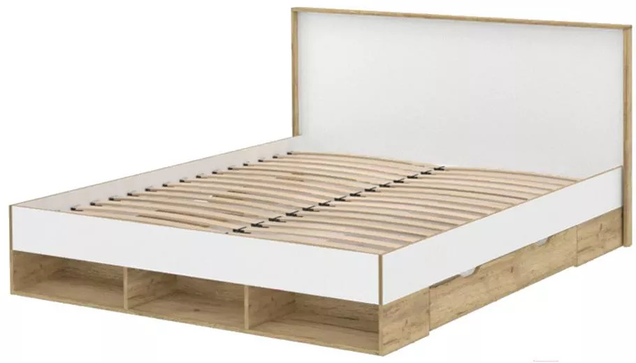 Двуспальная кровать Интерлиния SC-К160 160x200 дуб золотой/белый платинум
