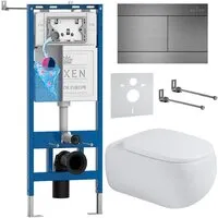 Унитаз подвесной Roxen Titan в комплекте с инсталляцией StounFix Dual Fresh 6 в 1 967231 (кнопка оружейная сталь)