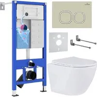 Унитаз подвесной Roxen Antares 530185-01 в комплекте с инсталляцией StounFix Dual Fresh 6 в 1 966461 (кнопка бежевый)