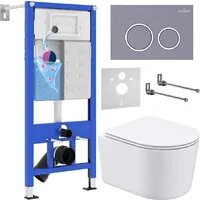 Унитаз подвесной Roxen Simple Compact в комплекте с инсталляцией StounFix Dual Fresh 6 в 1 966133 (кнопка серый бетон)