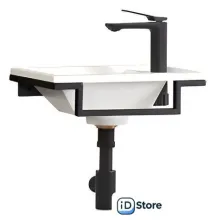 Умывальник Belux Мини-1 HR1240 (черный, с каркасом, сифоном, донным клапаном)