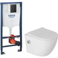 Унитаз подвесной Saniteco Rimless RT-203-B1 GROHE Solido 38811KF0 (c функцией биде/кнопка черный матовый)