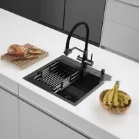 Кухонная мойка ARFEKA ECO AR мойка 500500, коландер, дозатор BLACK DECOR VOLCANIC ROCK