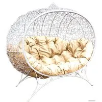 Садовый диван M-Group Улей на ножках 11220101 (белый ротанг/бежевая подушка)