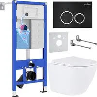 Унитаз подвесной Roxen Antares One Rimless 6 в 1 StounFix Dual Fresh 506406 (кнопка черный матовый)