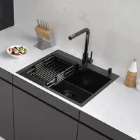 Кухонная мойка ARFEKA ECO AR мойка 600500, коландер, дозатор BLACK DECOR VOLCANIC ROCK