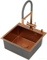 Кухонная мойка Roxen Simple 560220-50BR-GR бронза/текстурная PVD покрытие (с коландером и дозатором)