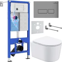 Унитаз подвесной Roxen Simple Compact в комплекте с инсталляцией StounFix Dual Fresh 6 в 1 943570 (кнопка хром матовый)