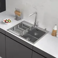 Кухонная мойка ARFEKA ECO AR мойка 600500, коландер, дозатор SATIN DECOR VOLCANIC ROCK