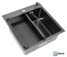 Кухонная мойка ARFEKA Eco AR мойка 500500, коландер G, дозатор Black Decor