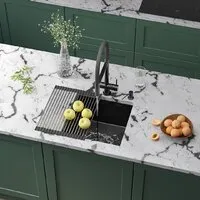 Кухонная мойка Roxen Uno 560210-44B (440440) PVD графит под столешницу (с ролл-матом и дозатором)