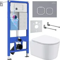 Унитаз подвесной Roxen Simple Compact в комплекте с инсталляцией StounFix Dual Fresh 6 в 1 966428 (кнопка серый бетон)