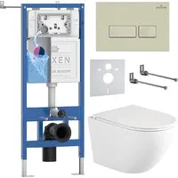 Унитаз подвесной Roxen Antares Tornado Long в комплекте с инсталляцией StounFix Dual Fresh 6 в 1 868416 (кнопка пастель бежевый матовая)