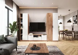 Гостиная Орегон (Комплект 2) - Дуб Крафт табачный/Белый Супермат (Стендмебель) (2,9м)