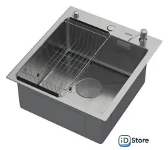 Кухонная мойка ARFEKA ECO AR мойка 450500 POP-UP, коландер F, дозатор SATIN DECOR VOLCANIC ROCK