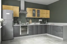 Кухня угловая Лофт 3.8х2.0м - Дуб цикорий/Бетон темный (ДСВ Мебель)