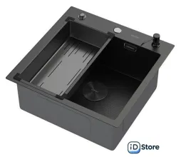 Кухонная мойка ARFEKA Eco AR мойка 500500 POP-UP, коландер G, дозатор BLACK DECOR