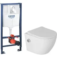 Унитаз подвесной Saniteco Rimless RT-203-B1 GROHE Rapid SL 39504000 (c функцией биде/кнопка хром глянец)