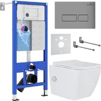 Унитаз подвесной Roxen Cube Bidet One Rimless 6 в 1 StounFix Dual Fresh 608961 (кнопка матовая)