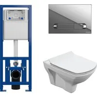 Унитаз подвесной Cersanit Carina New Clean On с инстал. Link Pro (с кнопкой Estetica 64110 хром глянцевый)