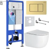 Унитаз подвесной Roxen Vortex в комплекте с инсталляцией StounFix Dual Fresh 6 в 1 968483 (кнопка брашированное золото)