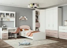 Мебель в детскую Лавис - Комплект 7 - Белый/Белый Софт/Роза
