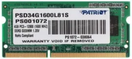 Patriot Memory for Ultrabook 4GB DDR3 SO-DIMM PC3-12800 (PSD34G1600L81S)