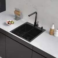 Кухонная мойка ARFEKA ECO AR мойка 450500, коландер F, дозатор BLACK DECOR