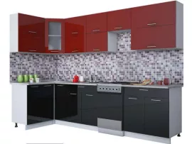 Кухня Мила Глосс МДФ угловая глянцевая 1,2 х 3,0 метра бордовый черный