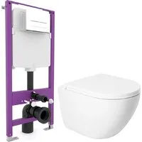 Унитаз подвесной Saniteco KW-9003W Single (безободковый) Triton Pro EVO815N (с кнопкой белый, матовый)