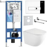 Унитаз подвесной Roxen Antares Tornado Long в комплекте с инсталляцией StounFix Dual Fresh 6 в 1 868414 (кнопка хром глянцевый глянцевая)