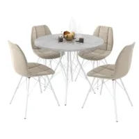 Обеденная группа Sheffilton SHT-DS212 (бетон чикаго светло-серый/ванильный крем/хром лак ЛДСП)