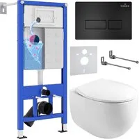 Унитаз подвесной Roxen Egg в комплекте с инсталляцией StounFix Dual Fresh 6 в 1 964195 (кнопка черный матовый)