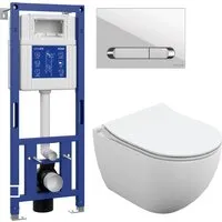 Унитаз подвесной Cersanit Brasko Slim 64824 Aqua M 40 68177 с кнопкой Estetica 64111 (кнопка белый/хром глянец)