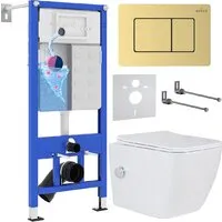 Унитаз подвесной Roxen Cube bidet в комплекте с инсталляцией StounFix Dual Fresh 6 в 1 968472 (кнопка брашированное золото)