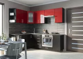 Кухня Твист-6 МДФ глянцевая угловая 2,4*1,6 метра красный черный глянец