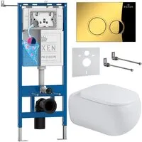 Унитаз подвесной Roxen Titan в комплекте с инсталляцией StounFix Dual Fresh 6 в 1 967214 (кнопка золотая)