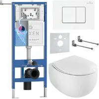 Унитаз подвесной Roxen EGG в комплекте с инсталляцией StounFix Dual Fresh 6 в 1 868635 (кнопка брашированное золото матовая)