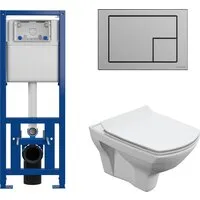 Унитаз подвесной Cersanit Carina New Clean On с инстал. Link Pro (с кнопкой Corner 64107 хром матовый)