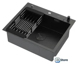 Кухонная мойка ARFEKA ECO AR мойка 600500 POP-UP, коландер, дозатор BLACK DECOR