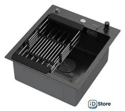 Кухонная мойка ARFEKA Eco AR мойка 450500 POP-UP, коландер, дозатор BLACK DECOR VOLCANIC ROCK