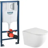 Унитаз подвесной Saniteco Rimless R-203M GROHE Rapid SL 38772001 (с кнопкой хром)