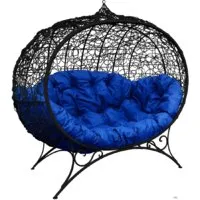 Садовый диван M-Group Улей на ножках 11220410 (черный ротанг/синяя подушка)
