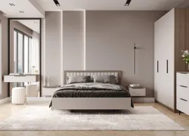 Спальня Роза (Ройс) - Комплект 4 - Орех Франклин/Бежевый Скин (ДСВ Мебель)