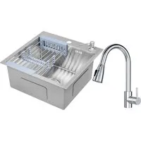 Кухонная мойка Saniteco 4848 X-Joy S F85B07500 (с сифоном, дозатором и коландером)