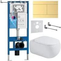 Унитаз подвесной Roxen Titan в комплекте с инсталляцией StounFix Dual Fresh 6 в 1 967232 (кнопка золотая)
