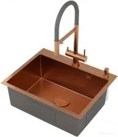 Кухонная мойка Roxen Simple 560220-60BR-GR бронза/текстурная PVD покрытие (с коландером и дозатором)